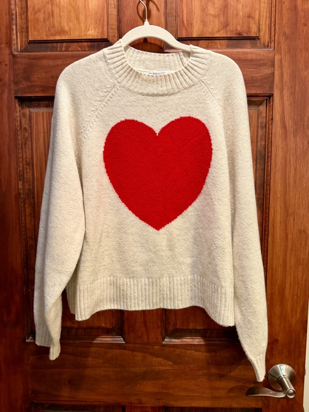Old Navy Cream Crewneck Sweater with Red Heart